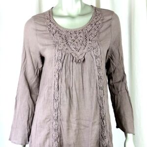Krazy Kat Lace Accent Blouse - Taupe